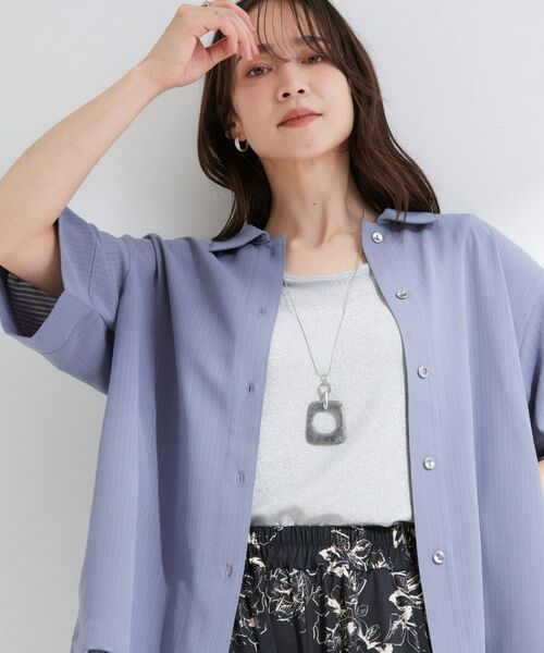 SHOO・LA・RUE / シューラルー シャツ・ブラウス | 【ひんやり/S-LL】さらり快適 洗濯後しわになりにくい とろみストライプシャツ(ブルー(092))