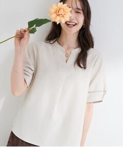 SHOO・LA・RUE / シューラルー シャツ・ブラウス | 【洗濯後しわになりにくい／インせずきまる】麻調ハシゴレーススキッパーブラウス
