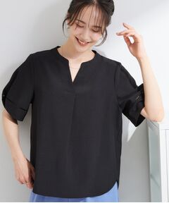 SHOO・LA・RUE / シューラルー シャツ・ブラウス | 【洗濯後しわになりにくい／インせずきまる】麻調ハシゴレーススキッパーブラウス