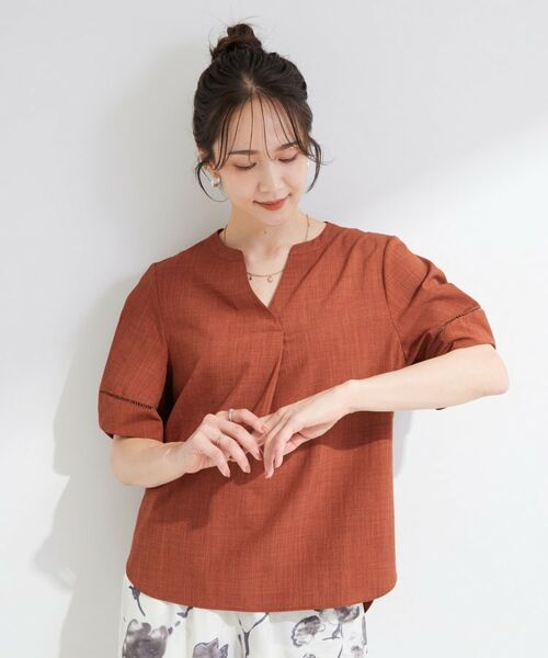 SHOO・LA・RUE / シューラルー シャツ・ブラウス | 【洗濯後しわになりにくい/インせずきまる】麻調ハシゴレーススキッパーブラウス | 詳細13