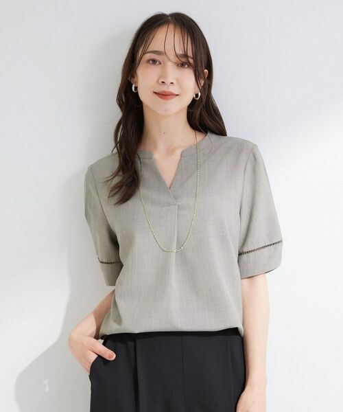 SHOO・LA・RUE / シューラルー シャツ・ブラウス | 【洗濯後しわになりにくい/インせずきまる】麻調ハシゴレーススキッパーブラウス | 詳細9