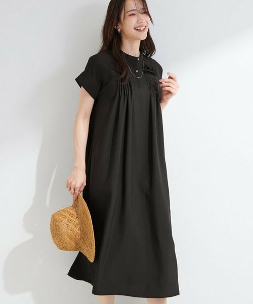 SHOO・LA・RUE / シューラルー ミニ丈・ひざ丈ワンピース | 【S-LL/洗濯機可】ピンタックデザインがサマ見え Aラインワンピース(ブラック(019))