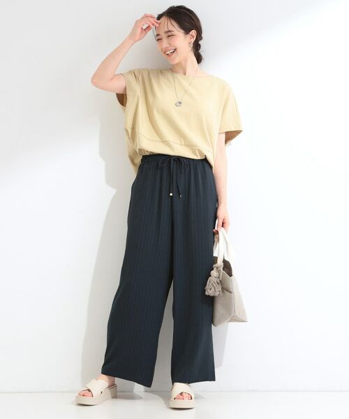 SHOO・LA・RUE / シューラルー ショート・ハーフ・半端丈パンツ | 【着丈選べる/ひんやり/洗濯後しわになりにくい】ジャカードストライプ リラクシーイージーパンツ | 詳細11