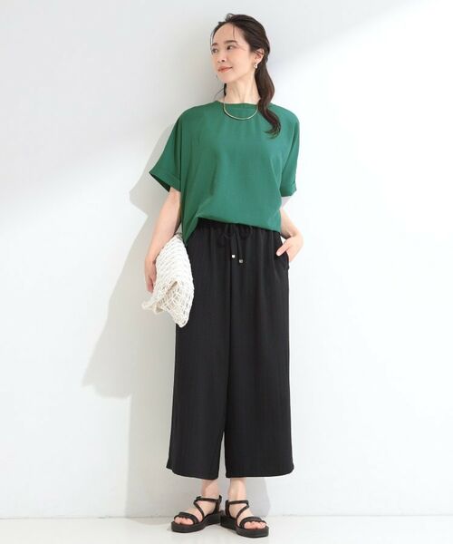 SHOO・LA・RUE / シューラルー ショート・ハーフ・半端丈パンツ | 【着丈選べる/ひんやり/洗濯後しわになりにくい】ジャカードストライプ リラクシーイージーパンツ | 詳細15