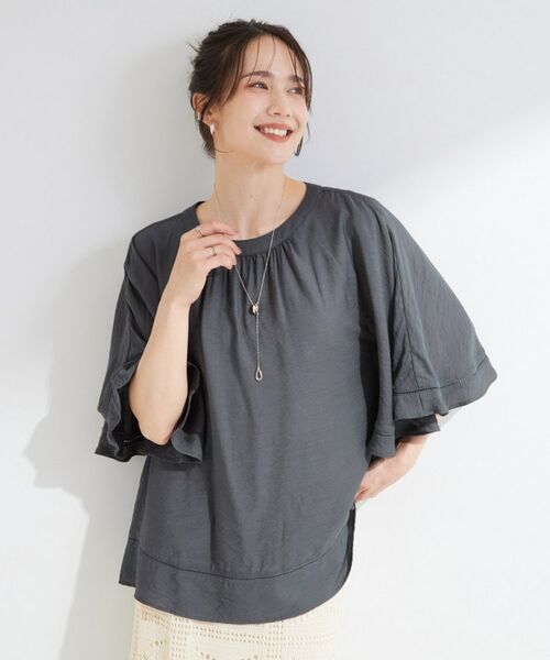 SHOO・LA・RUE / シューラルー シャツ・ブラウス | 【ひんやり/S-LL/洗濯機可】体型カバー ふんわりスラブポンチョ風ブラウス | 詳細1