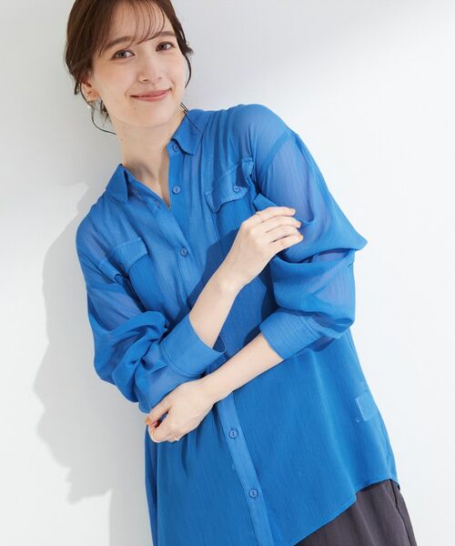 SHOO・LA・RUE / シューラルー シャツ・ブラウス | シアー楊柳 ダブルポケットオーバーサイズシャツ（ブルー(092)）