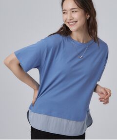 SHOO・LA・RUE / シューラルー カットソー | 【ひんやり/体型カバー/S-LL】インせず着られる 異素材ドッキングTシャツ