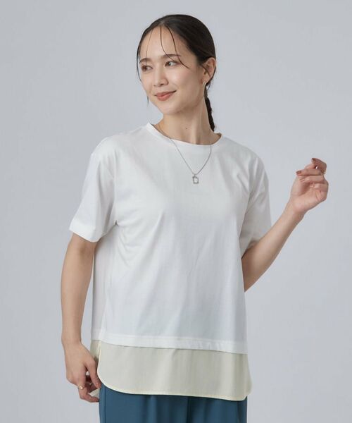 SHOO・LA・RUE / シューラルー カットソー | 【ひんやり/体型カバー/S-LL】インせず着られる 異素材ドッキングTシャツ | 詳細1