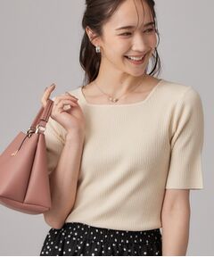SHOO・LA・RUE / シューラルー ニット・セーター | 【毛玉になりにくい/洗濯機可/S-LL】お顔まわりをシャープに。5分袖スクエアトップス