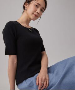 SHOO・LA・RUE / シューラルー ニット・セーター | 【毛玉になりにくい/洗濯機可/S-LL】お顔まわりをシャープに。5分袖スクエアトップス