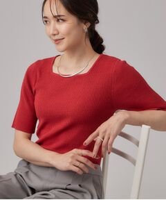 SHOO・LA・RUE / シューラルー ニット・セーター | 【毛玉になりにくい/洗濯機可/S-LL】お顔まわりをシャープに。5分袖スクエアトップス