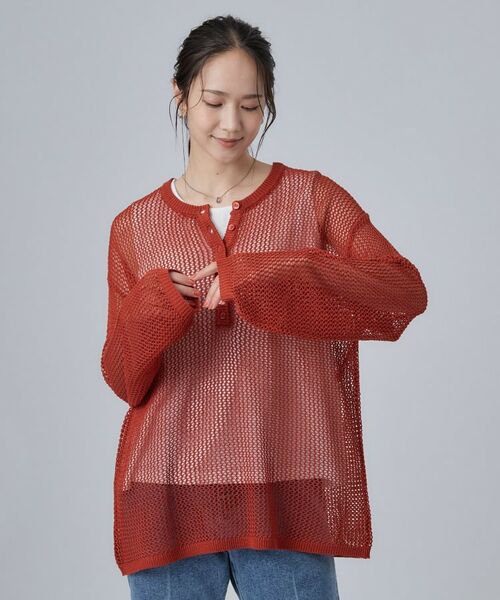 SHOO・LA・RUE / シューラルー その他トップス | 【2点セット/洗濯機可/S-LL】ヘンリーネックメッシュニット+タンクトップセット | 詳細9