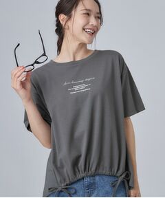 SHOO・LA・RUE / シューラルー Tシャツ | 【ひんやり/体型カバー】プリントデザインが目を惹く 裾シャーリングTシャツ