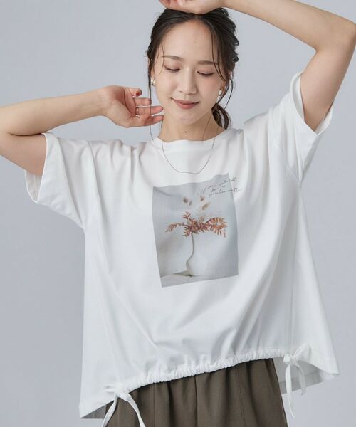 SHOO・LA・RUE / シューラルー Tシャツ | ひんやり裾シャーリングプリントTシャツアソート（ホワイト(001)）