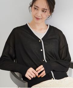 SHOO・LA・RUE / シューラルー カーディガン・ボレロ | 【洗濯機可/S-LL】配色シフォン襟でサマ見え 上品シアーカーディガン