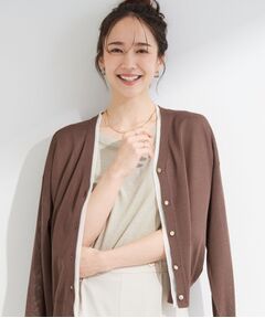 SHOO・LA・RUE / シューラルー カーディガン・ボレロ | 【洗濯機可/S-LL】配色シフォン襟でサマ見え 上品シアーカーディガン