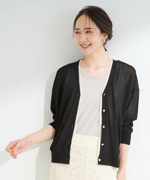 SHOO・LA・RUE / シューラルー カーディガン・ボレロ | 【洗濯機可/S-LL】配色シフォン襟でサマ見え 上品シアーカーディガン | 詳細1