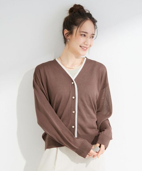SHOO・LA・RUE / シューラルー カーディガン・ボレロ | 【洗濯機可/S-LL】配色シフォン襟でサマ見え 上品シアーカーディガン | 詳細5