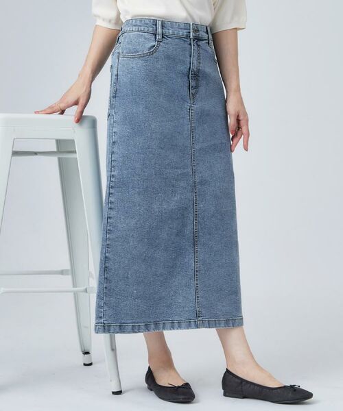 SHOO・LA・RUE / シューラルー デニムスカート | 【洗濯機可/S-LL】程よいシルエットで使いやすい ストレッチデニムスカート(ブルー(092))