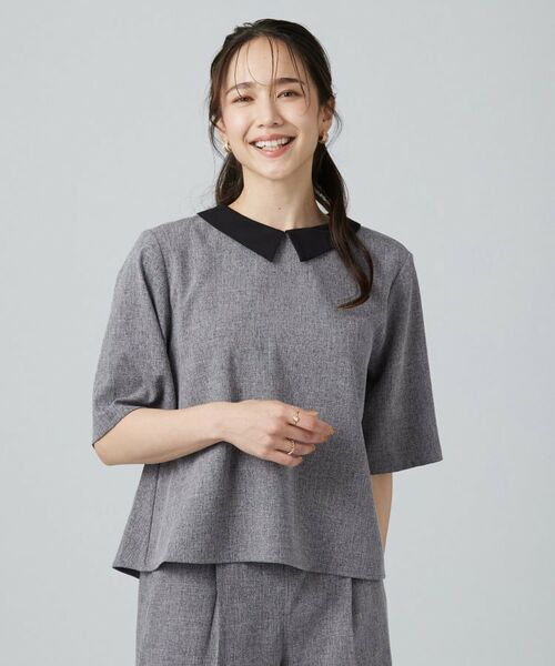 SHOO・LA・RUE / シューラルー シャツ・ブラウス | 【高通気/セットアップ対応】サマーツイード調衿付き半袖ブラウス | 詳細1