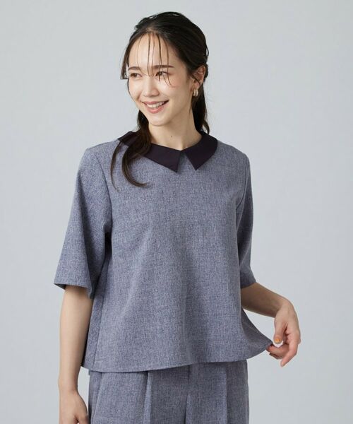 SHOO・LA・RUE / シューラルー シャツ・ブラウス | 【高通気/セットアップ対応】サマーツイード調衿付き半袖ブラウス | 詳細15