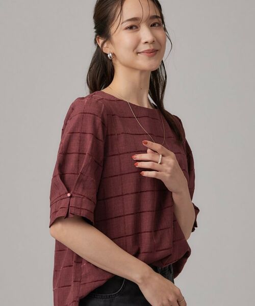 SHOO・LA・RUE / シューラルー シャツ・ブラウス | 【セットアップ可/イージーケア】モールチェック タックスリーブブラウス(ボルドー(064))