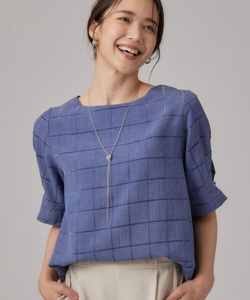SHOO・LA・RUE / シューラルー シャツ・ブラウス | 【セットアップ可/イージーケア】モールチェック タックスリーブブラウス(ブルー(092))