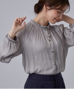 SHOO・LA・RUE / シューラルー シャツ・ブラウス | プチフリルネックサテンブラウス