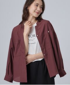SHOO・LA・RUE / シューラルー シャツ・ブラウス | 【洗濯後しわになりにくい/S-LL】キーネック金ボタンポケットシャツ