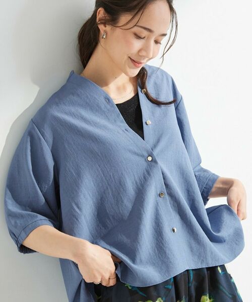 SHOO・LA・RUE / シューラルー シャツ・ブラウス | 5分袖金ボタンスキッパーブラウス(ブルー(092))