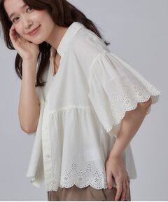 SHOO・LA・RUE / シューラルー シャツ・ブラウス | 【洗濯機可/綿100％】刺繍レースがこなれ見え インせず着られるペプラムブラウス