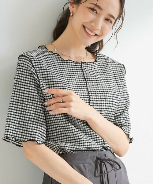 SHOO・LA・RUE / シューラルー カットソー | カット楊柳ギンガムメローT(オフホワイト(203))
