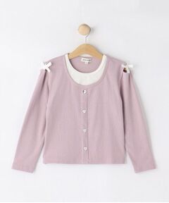 SHOO・LA・RUE / シューラルー Tシャツ | 【110-140cm】重ね着風ハートボタンロンT