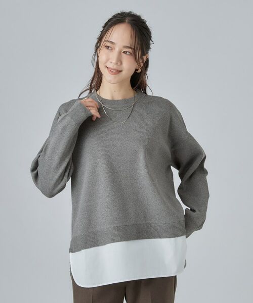SHOO・LA・RUE / シューラルー ニット・セーター | 【S-LL】着るだけできまる シャツレイヤード風 スポンディシュニット | 詳細1