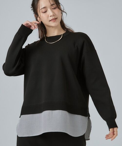 SHOO・LA・RUE / シューラルー ニット・セーター | 【S-LL】着るだけできまる シャツレイヤード風 スポンディシュニット(ブラック(019))