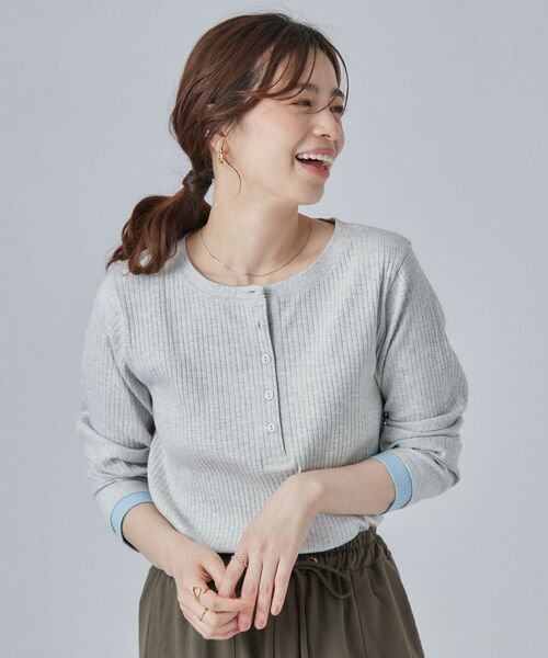 SHOO・LA・RUE / シューラルー カットソー | 【洗濯機可/S-LL】縦ラインですっきり お袖配色リブトップス | 詳細5