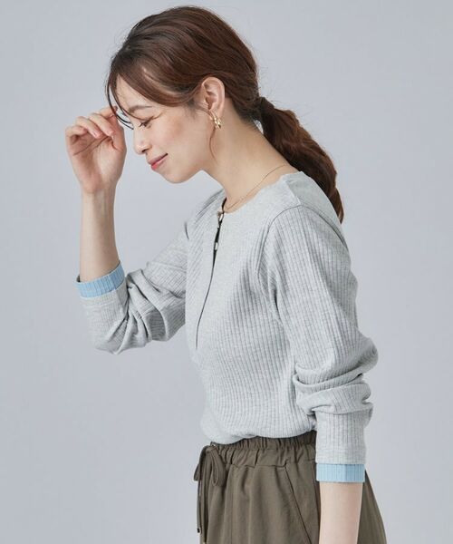 SHOO・LA・RUE / シューラルー カットソー | 【洗濯機可/S-LL】縦ラインですっきり お袖配色リブトップス | 詳細6