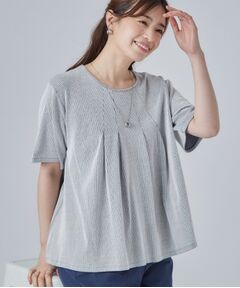 SHOO・LA・RUE / シューラルー カットソー | 【洗濯機可/S-LL】インせずすっきり見え ストライプ柄タックトップス