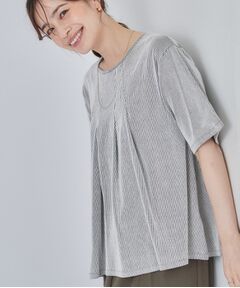 SHOO・LA・RUE / シューラルー カットソー | 【洗濯機可/S-LL】インせずすっきり見え ストライプ柄タックトップス