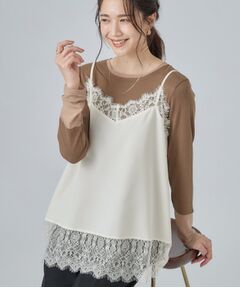 SHOO・LA・RUE / シューラルー カットソー | 【洗濯機可/S-LL】体型カバーしながらこなれ見え。レース付きキャミソール