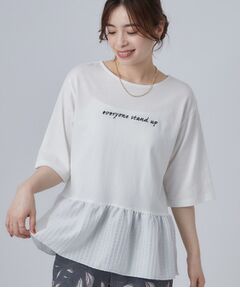 SHOO・LA・RUE / シューラルー Tシャツ | 裾布帛切り替え ペプラム刺繍Tシャツ