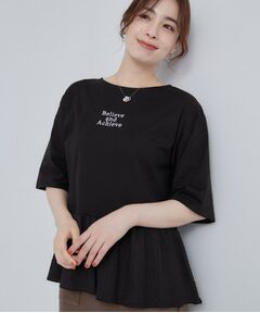 SHOO・LA・RUE / シューラルー Tシャツ | 裾布帛切り替え ペプラム刺繍Tシャツ