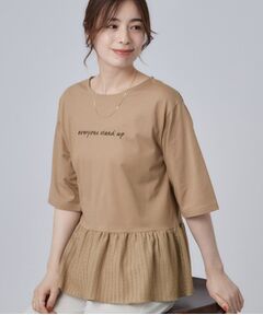 SHOO・LA・RUE / シューラルー Tシャツ | 裾布帛切り替え ペプラム刺繍Tシャツ