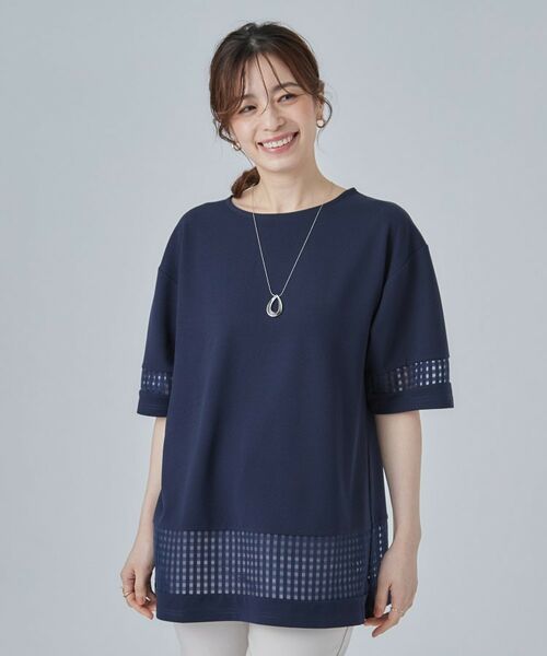 SHOO・LA・RUE / シューラルー チュニック | 【S-LL】上品に体型カバー 大人のシアーチェックチュニック | 詳細9