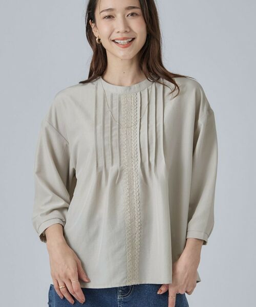 SHOO・LA・RUE / シューラルー シャツ・ブラウス | 【S-LL/洗濯機可】1枚で華やかに フロントレース7分袖ブラウス | 詳細5