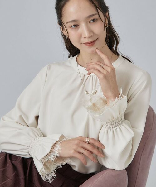 SHOO・LA・RUE / シューラルー シャツ・ブラウス | 【S-LL/洗濯機可】お袖レースで華やぐ。フェミニンブラウス(オフホワイト(003))