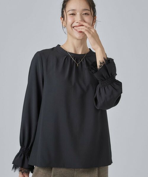 SHOO・LA・RUE / シューラルー シャツ・ブラウス | 【S-LL/洗濯機可】お袖レースで華やぐ。フェミニンブラウス(ブラック(019))