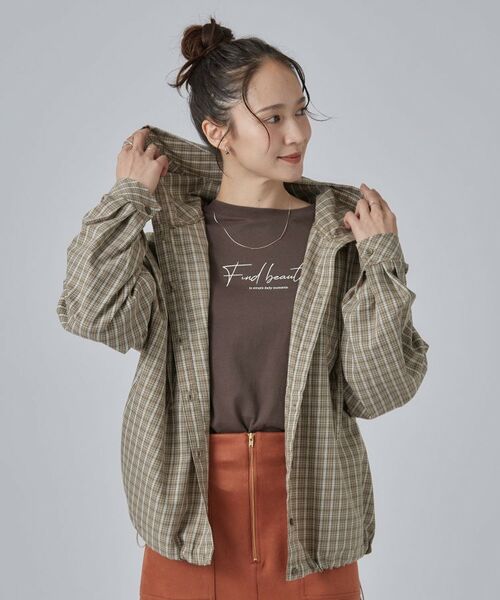 SHOO・LA・RUE / シューラルー シャツ・ブラウス | 【S-LL/洗濯機可】大人カジュアルに。裾ドロスト フードチェックシャツ | 詳細5