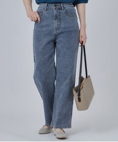 SHOO・LA・RUE / シューラルー デニムパンツ | 【ストレッチ／色落ちしにくいネイビー】脚がまっすぐきれいに見えるワイドストレートデニムパンツ
