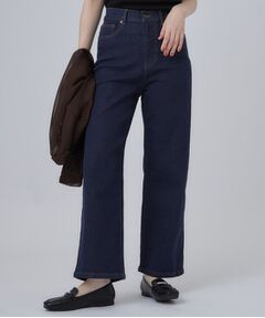 SHOO・LA・RUE / シューラルー デニムパンツ | 【ストレッチ／色落ちしにくいネイビー】脚がまっすぐきれいに見えるワイドストレートデニムパンツ